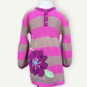 Hanna Andersson Girls Kids Long Sleeve Embroidered Flower Sweater Dress. 4. 4T.